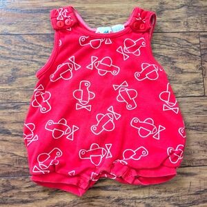 Vintage Red Baby Rooper With Airplane Design‎